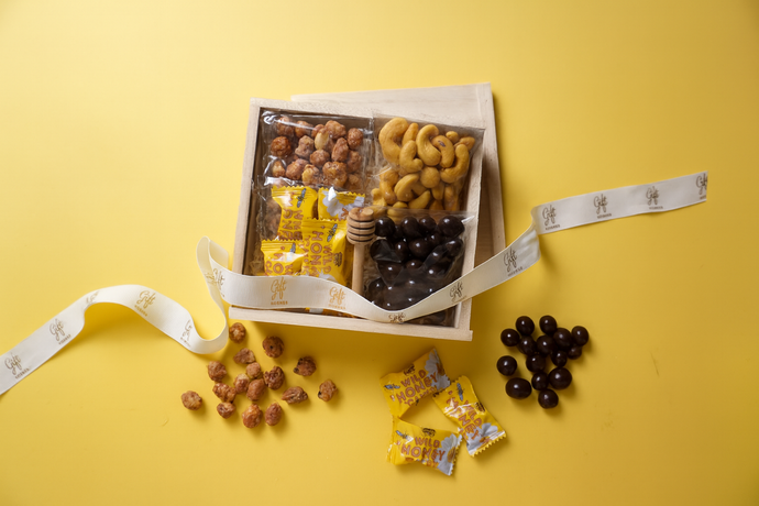 Rosh Hashanah Sweet Gift Box with honey candies, nuts, and chocolate for a festive kosher Jewish New Year gift