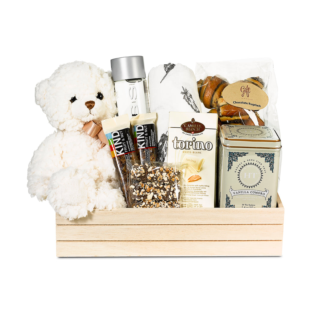 New baby gift basket with gourmet foods (baby boy, baby girl) by Gift Kosher