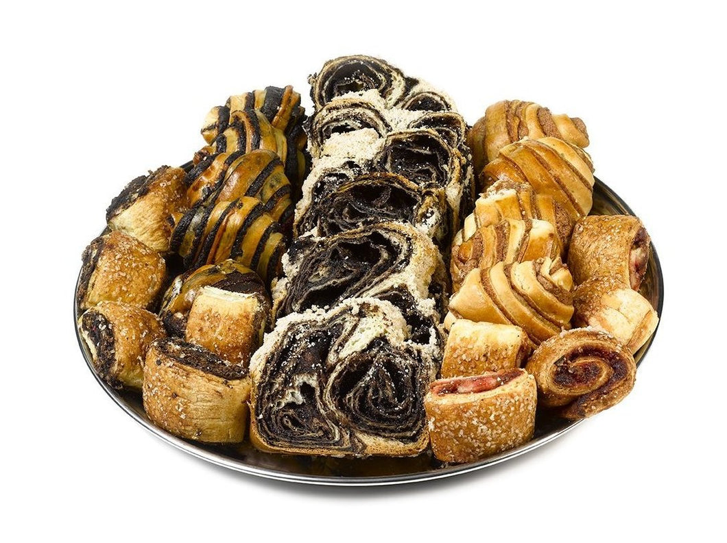 shiva sympathy gift Platter with Chocolate Babka & Assorted Rugelach Baked goods - Gift Kosher 